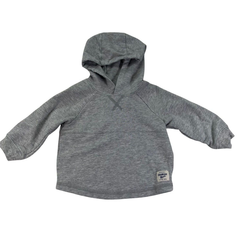 OshKosh B'gosh Hoodie Kids 12m Gray Raglan Long Sleeve Pullover Toddle Casual